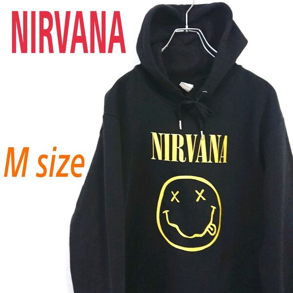 Nirvana ニルヴァーナ 黒 スマイルマーク ビッグロゴ パーカーフーディー プルオーバー NIRVANA ニルバーナ