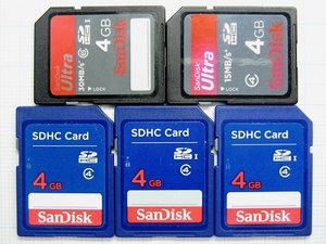 ★SanDisk ＳＤＨＣ メモリーカード ４ＧＢ ５枚 中古★送料６３円～