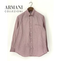 A8345/美品 春夏 ARMANI COLLEZIONI アルマーニコレツィオーニ コットン スナップダウン 長袖 カッターシャツ 39/15 3/4 M程 ピンク/メンズ_画像1