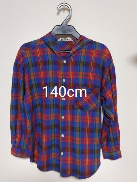 フ一ド付 チェック柄シャツ(140cm)