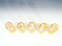 ◆(TH) 昭和レトロポップ HOYAクリスタル ガラス製コップ まとめて 5個セット グラス 食器 花柄 黄色 橙色 キッチン雑貨_画像5