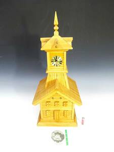◆(TD) 昭和レトロ 木製 オルゴール付 置き時計 高さ 約62cm 動作確認済み 札幌 時計台 重要文化財 小物入れ 置物 インテリア雑貨 