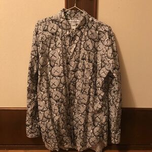 【1円スタート】KAWS x COMME des GARCONS SHIRT EYE グレー L カウズ CDGコム デ ギャルソン シャツ限定コラボ 総柄シャツ