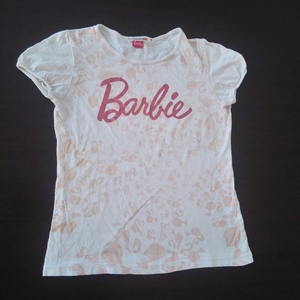 Barbie バービー 半袖 Tシャツ カットソー トップス ユニクロ 白 ピンク フレンチスリーブ かわいい お洒落 女の子 女子 女児 キッズ 150