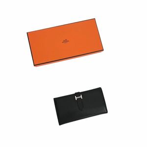 美品 HERMES エルメス ベアンデュプリ 三つ折り財布 ヴォーエプソン 長財布 ブラック 黒 小銭入れ付き 男女兼用