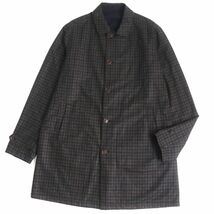 未使用品▼Loro Piana ロロピアーナ チェック柄 レザー使い カシミヤ混 リバーシブル ステンカラーコート XL メンズ 茶×黒 伊製 正規品_画像1