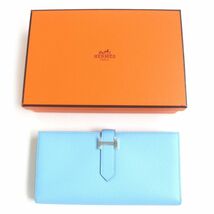 未使用品▼HERMES エルメス ベアンスフレ ヴォーエプソン レザー 2つ折り長財布 セレステ×ヴェールジェイド シルバー金具 B刻印 箱付き_画像2