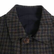 未使用品▼Loro Piana ロロピアーナ チェック柄 レザー使い カシミヤ混 リバーシブル ステンカラーコート XL メンズ 茶×黒 伊製 正規品_画像3