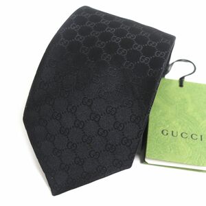  не использовался товар V2022 год производства GUCCI Gucci 456520 монограмма GG рисунок Sherry линия шелк 100% галстук черный сделано в Италии мужской стандартный товар с биркой 