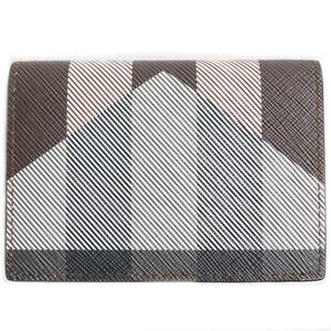 未使用品●BURBERRY バーバリー 8050794 FLINT Wallet レザー ジオメトリックチェック柄 カードケース/名刺入れ バーチブラウン