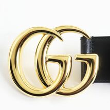 未使用品●定価74800円 GUCCI グッチ 406831 GGマーモント シャイニーバックル レザーベルト ブラック×ゴールド 85・34 イタリア製 メンズ_画像5