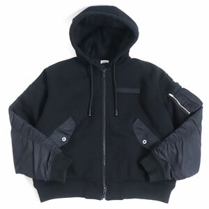 美品□BURBERRY/バーバリー 切り替えデザイン ダブルジップ フーデッド ボンバージャケット/ブルゾンジャケット ブラック XL 正規品