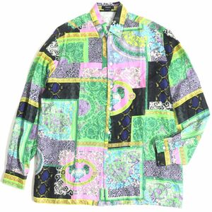 極美品▼2020年製 VERSACE ヴェルサーチ HERITAGE FIT メデューサ・バロッコ柄 長袖 シルクシャツ マルチ 40 175/88A メンズ 伊製 正規品