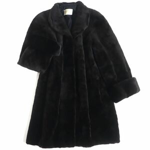 美品▼BALENCIAGA バレンシアガ BLACKGLAMA ブラックグラマ MINK シェアードミンク 裏地ロゴ柄 本毛皮コート ダークブラウン F 柔らか◎