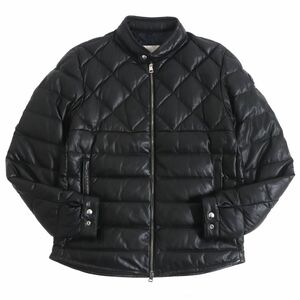 極美品□2021年製 MONCLER/モンクレール GRENELLE GIUBBOTTO ロゴワッペン WZIP ラムレザー ダウンジャケット/ブルゾン 黒 3 国内正規品