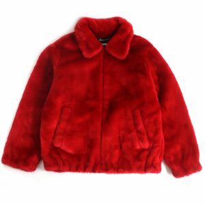 極美品□Supreme/シュプリーム Faux Fur Bomber Jacket バックロゴ 裏ロゴ総柄 ZIPUP フェイクファー ボンバージャケット レッド M 正規品