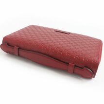 未使用品□GUCCI/グッチ 544250 マイクログッチ シマ ダブル ラウンドファスナー レザー オーガナイザー/トラベルケース レッド系 伊製_画像4