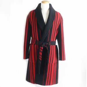  beautiful goods *LOEWE/ Loewe H526336X53chimayo stripe pattern wool × cashmere long height gown coat black × red 44 Italy made regular goods 