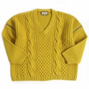  ultimate beautiful goods *21AW GUCCI/ Gucci 673684 detachable sleeve V neck wool 2WAY long sleeve cable knitted / sweater XL mustard made in Italy regular goods 