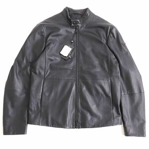 未使用品◆19年 EMPORIO ARMANI エンポリオアルマーニ WZIP レザーパッチ付 ラムレザー シングルライダースジャケット ブラック 50 正規品