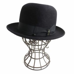 美品◆Borsalino ボルサリーノ ALESSANDRIA アレッサンドリア フェルト オープンフラウンハット/山高帽 ブラック 58 メンズ イタリア製