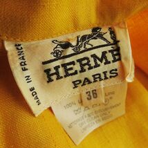 良品◎希少 フランス製 HERMES エルメス ヴィンテージ レディース リネン100％ 半袖 ロング丈シャツ ロゴボタン付き イエロー 黄色 36_画像6