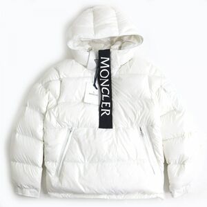 極美品◆21-22AW MONCLER モンクレール MAURY ロゴワッペン ハーフジップ フーデット ダウンジャケット ホワイト 1 正規品 ハンガー付き