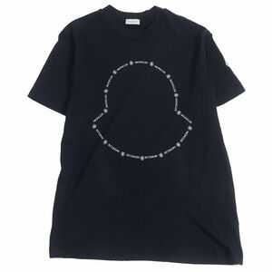 美品□22SS MONCLER/モンクレール SS T-SHIRT ロゴプリント/ワッペン コットン100％ 半袖Tシャツ/カットソー ネイビー M 正規品 メンズ