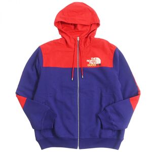 未使用品□22SS GUCCI×THE NORTH FACE グッチ ノースフェイス 671462 ナイロン切替 ジップパーカー/フーディー ブルー/レッド S 伊製 正規