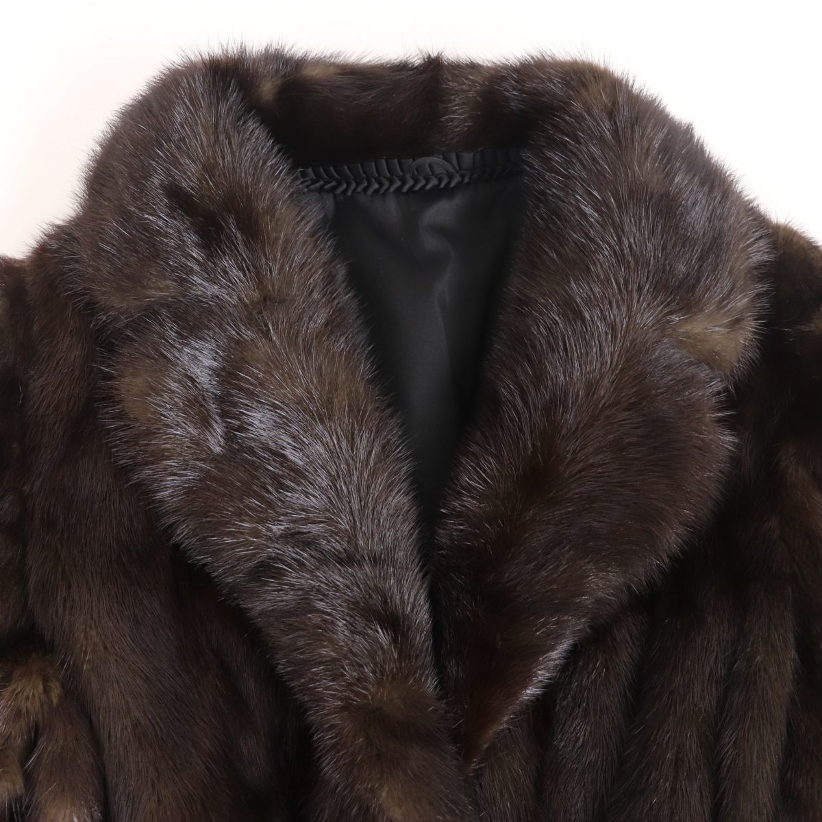 MINK　ミンク　毛皮　裏地柄　ロングコート　ダークブラウン 極美品☆MINK ミンク 裏地花柄デザイン 逆毛 本毛皮コート ダーク