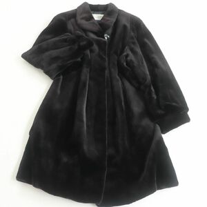 極美品★MITSUKOSHI ミツコシ MOONBAT ムーンバット MINK ミンク 本毛皮セミロングコート ダークブラウン 9～11号 毛質艶やか・柔らか◎