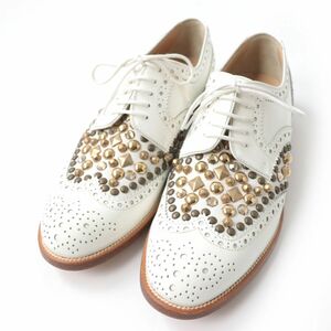  ultimate beautiful goods *DOLCE&GABBANA Dolce & Gabbana 14644 studs *biju- attaching Wing chip leather shoes white 36 1/2 Italy made 