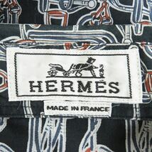 美品□HERMES/エルメス 総柄 袖口セリエボタン コットン100％ ロングスリーブ 長袖シャツ/柄シャツ ネイビー 38 フランス製 メンズ◎_画像6