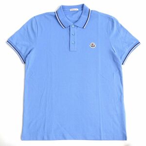 美品◆MONCLER モンクレール MAGLIA POLO MANICA CORTA ロゴワッペン付き コットン100％ 半袖 ポロシャツ ライトブルー S メンズ