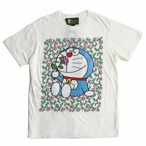 Неиспользуемые предметы △ Подлинный gucci gucci 615044 Doraemon x цветочный экипаж шея с коротким рукавом T -For -Silhouette Off White x Multicolor xs