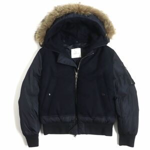 極美品▼MONCLER モンクレール MUSCADE ファー・フード・ロゴワッペン付き WZIP 2WAY ボンバーダウンジャケット 紺 2 メンズ 国内正規品