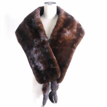 美品▼OS FUR　MINK　ミンク　房付き　本毛皮ショール/ストール　ダークブラウン　毛質艶やか・柔らか◎_画像1