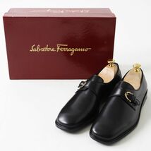 極美品●Salvatore Ferragamo サルヴァトーレフェラガモ RIGO ガンチーニ金具 モンクストラップ レザーシューズ ブラック 8 1/2D 伊製_画像2