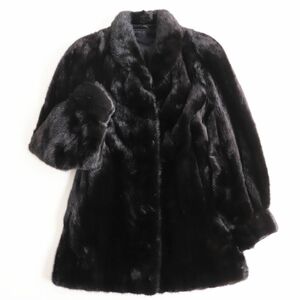 極美品●MINK ミンク 逆毛 本毛皮ショートコート ジャケット ブラック（ダークブラウンに近い） 11号 毛質艶やか・柔らか◎