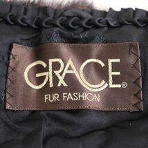 美品●GRACE グレース MINK ミンク 裏地ロゴ刺繍 本毛皮大判ショール/ストール/ティペット ダークブラウン 毛質艶やか・柔らか◎_画像6