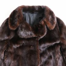 毛並み美品●Revillon MINK レブロン ミンク 逆毛切り替え 裏地刺繍入 本毛皮ショートコート ジャケット ダークブラウン 13号 毛質艶やか◎_画像2