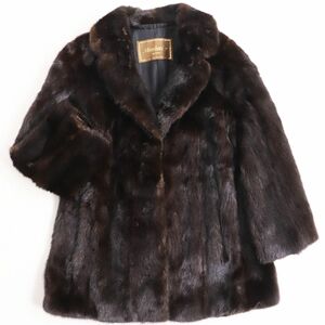 美品●MOONBAT ムーンバット MINK ミンク 裏地刺繍入り 本毛皮ショートコート ジャケット ダークブラウン 9号 毛質艶やか・柔らか◎