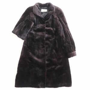 美品●MOONBAT ムーンバット MINK シェアードミンク 本毛皮超ロングコート ダークブラウン 9～11号 毛質艶やか・柔らか◎