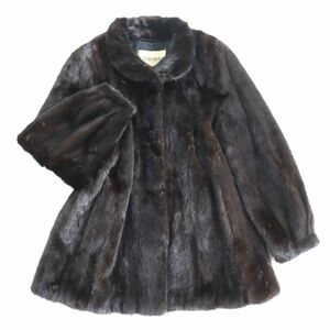 良品▲Malvoisie マルボワジー MINK ミンク 本毛皮ショートコート ジャケット ダークブラウン(ブラックに近い) 毛質艶やか・柔らか◎