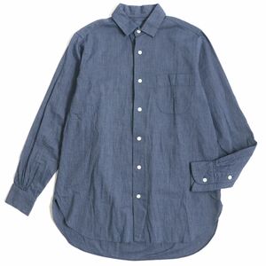 美品▼PORTER CLASSIC ポータークラシック ストライプ柄 シェルボタン ポケット付き 長袖 インディゴシャツ XS メンズ 日本製 正規品