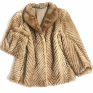 良品▼MINK デザインミンク 本毛皮ジャケット/ショートコート ライトブラウン 毛質艶やか・柔らか◎