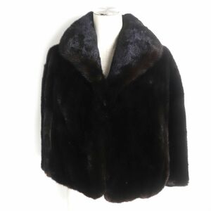 美品▼VISCARDI ビスカルディ MINK ミンク 裏地ロゴ柄 本毛皮ポンチョ/ケープ ダークブラウン 毛質艶やか・柔らか◎