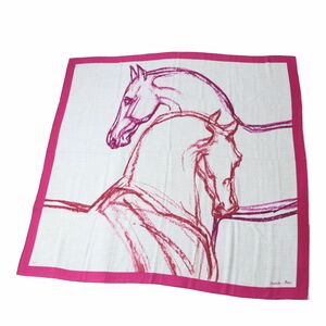 未使用品◎フランス製 HERMES エルメス 243506S カレジェアン 140 Chevaux Au Pre 草原の馬 カシミヤ×シルク Gris Chine／Fuchsia 箱付き