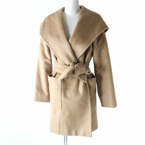 極美品★正規品 白タグ MaxMara マックスマーラ RIALTO リアルト キャメル100％ フーデッド ラップコート ベルト付 キャメル 36 イタリア製