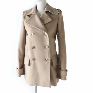  beautiful goods * regular goods Italy made GUCCI Gucci 19 year 325072 lady's Logo button attaching double breast coat | pea coat beige 36 hanger attaching 